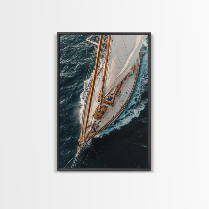 Bird's Eye View Of A Sailboat, Framed Canvas Print, Sail Boat Photography Print, Sailboat Painting, Nautical Decor, Nautical Wall Art