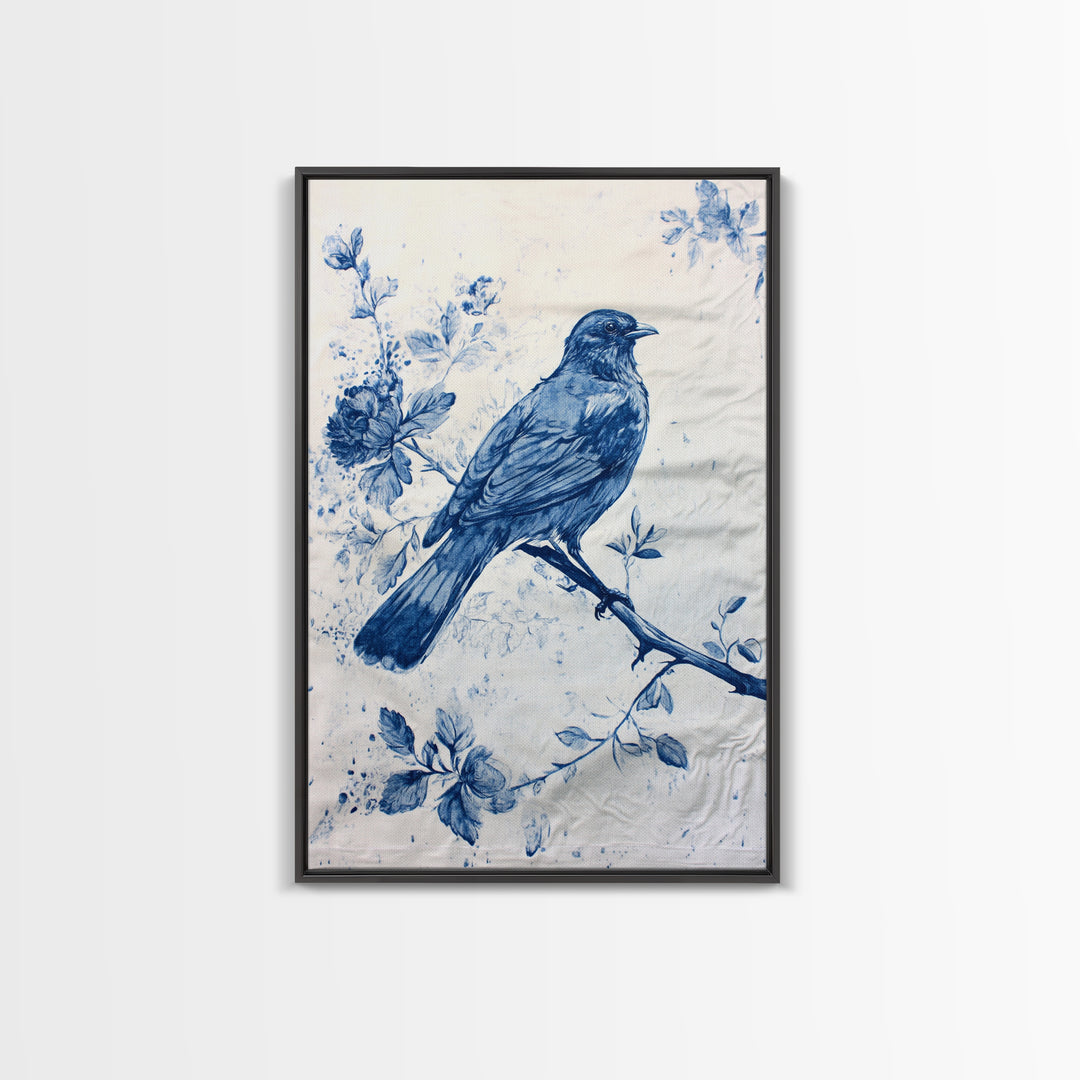 Chinoiserie Style Painting Print Of a Bird, Framed Canvas Print, Chinoiserie Wall Art