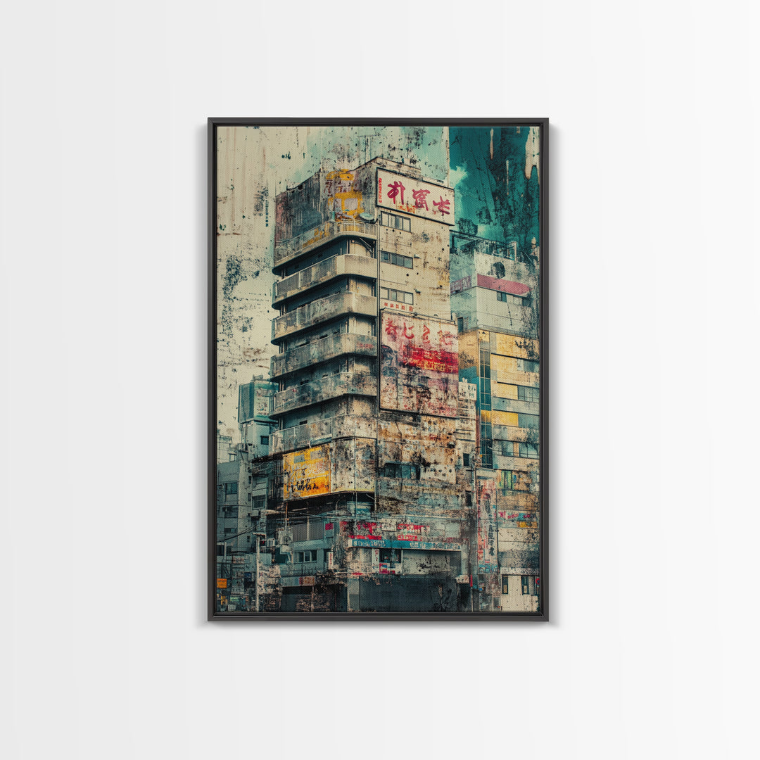 Cyberpunk Style Retro-Futurism Wall Art, Framed Canvas Print, Cyber Punk Home Decor, Cityscape Art