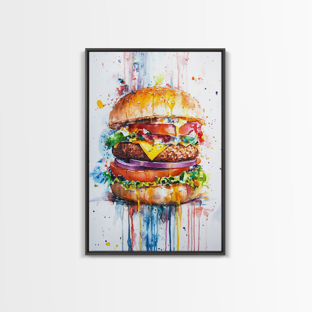 Cute Hamburger Painting Print, Kitchen Decor, Food Review Kitchen Art, Hamburger Wall Art, Kitchen Wall Art, Art For Kitchen