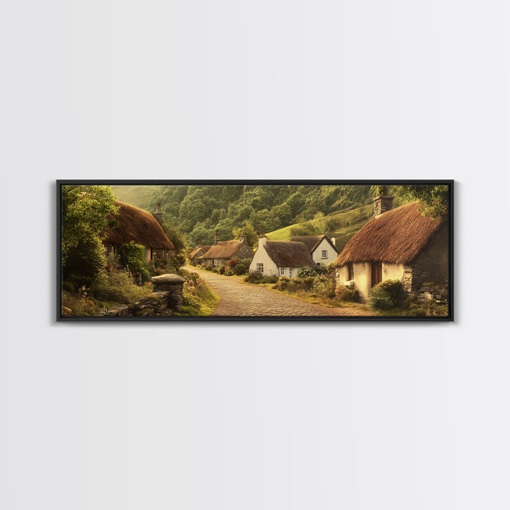 Cute Irish Village Framed Canvas Print, Ireland Painting Print, Ireland Wall Art, Irish Home Decor, Irish Painting, Panoramic Print