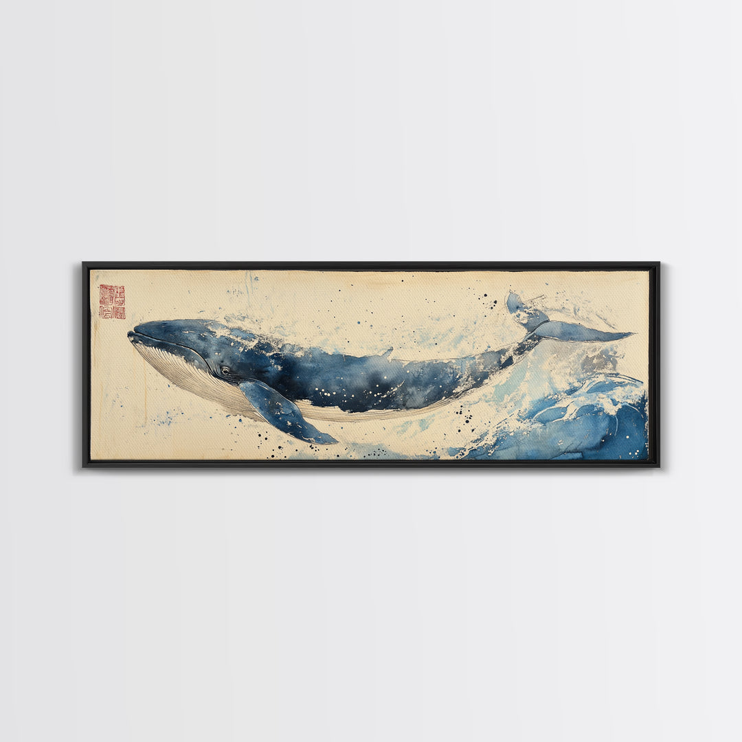 Japanese Style Wabi Sabi Painting Canvas Print of a Whale | Nautical Decor | Animal Print | Ocean Art | Whale Wall Art | Whale Decor