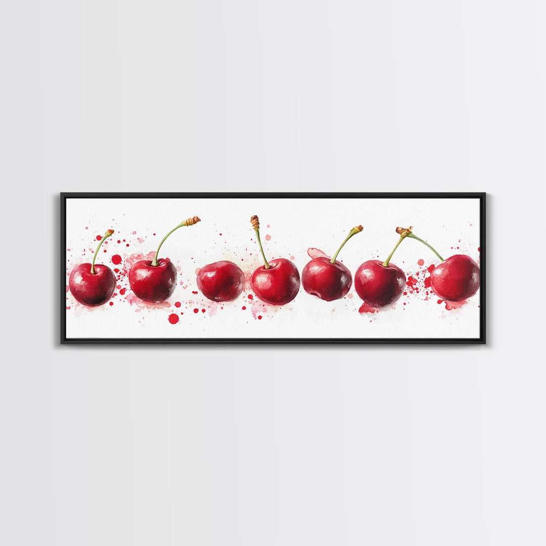 Original Cherry Painting Print - Panoramic Canvas Fruit Illustration - Home Decor For Kitchen - Framed Wall Art - Dining Room Decor