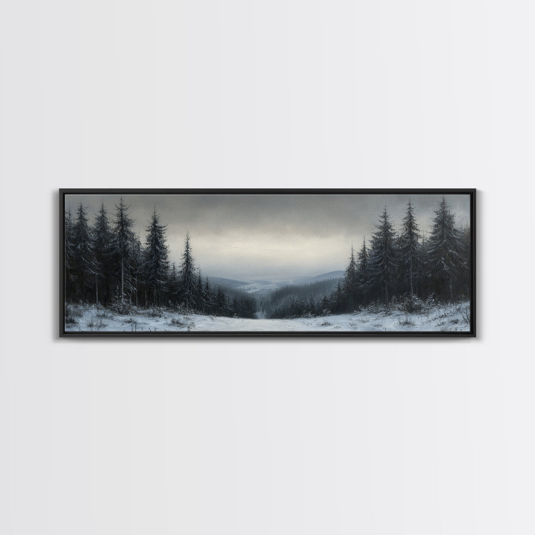 Bleak Winter Landscape Painting Print, Wood Framed Wall Art, Landscape Painting Original, Panoramic Wall Art, Horizontal Large Art