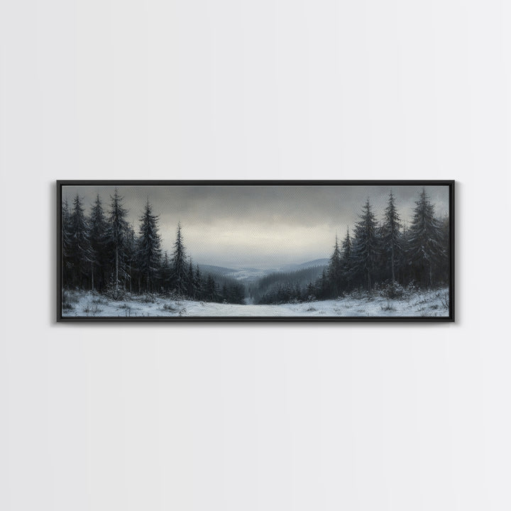 Bleak Winter Landscape Painting Print, Wood Framed Wall Art, Landscape Painting Original, Panoramic Wall Art, Horizontal Large Art