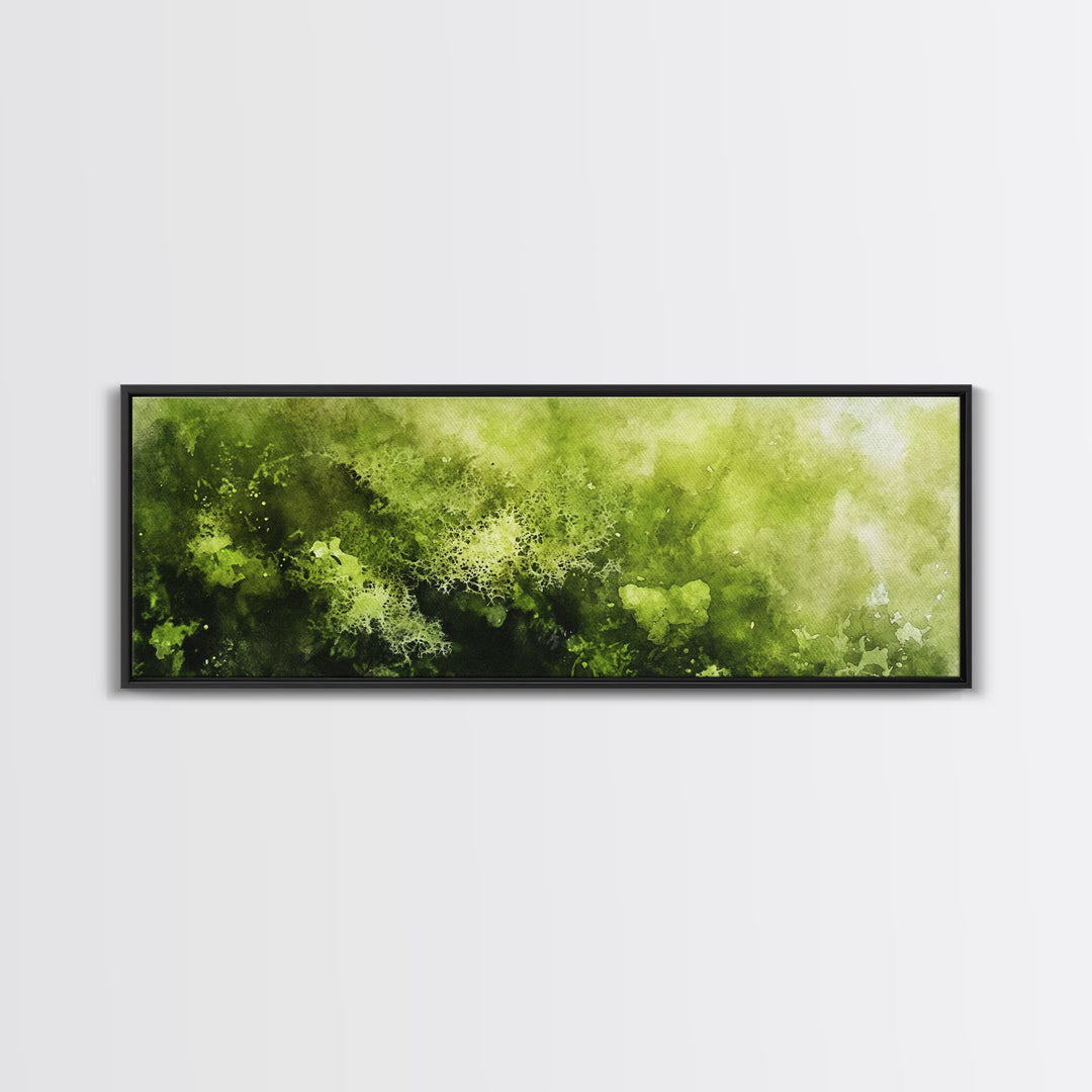 Moss Wall Art - Panoramic Canvas Print - Watercolor Painting of Green Moss