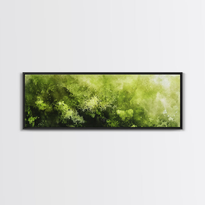 Moss Wall Art - Panoramic Canvas Print - Watercolor Painting of Green Moss
