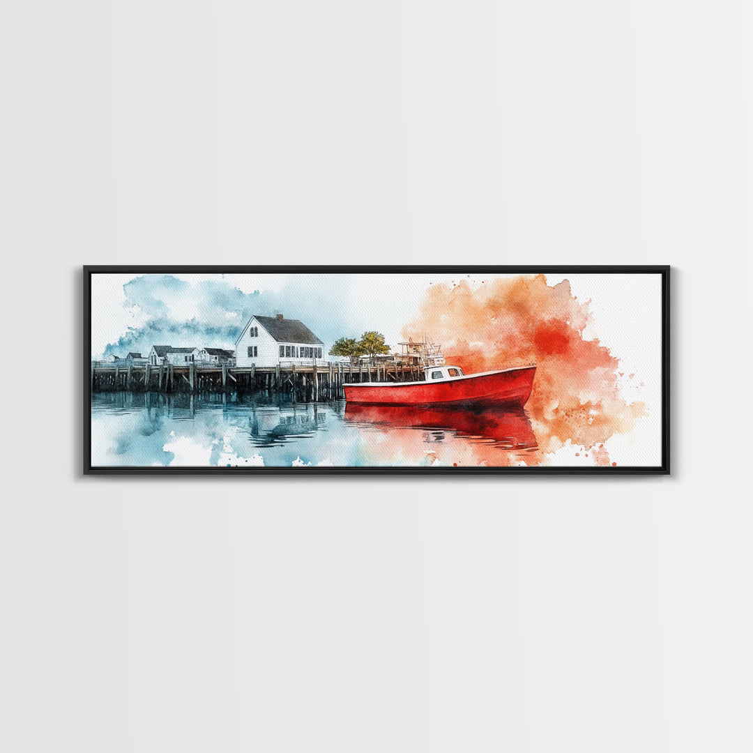 Panoramic Nautical Seacape Painting, Framed Canvas Print - Nantucket Wall Art - Beach House Art - Painting of Nantucket