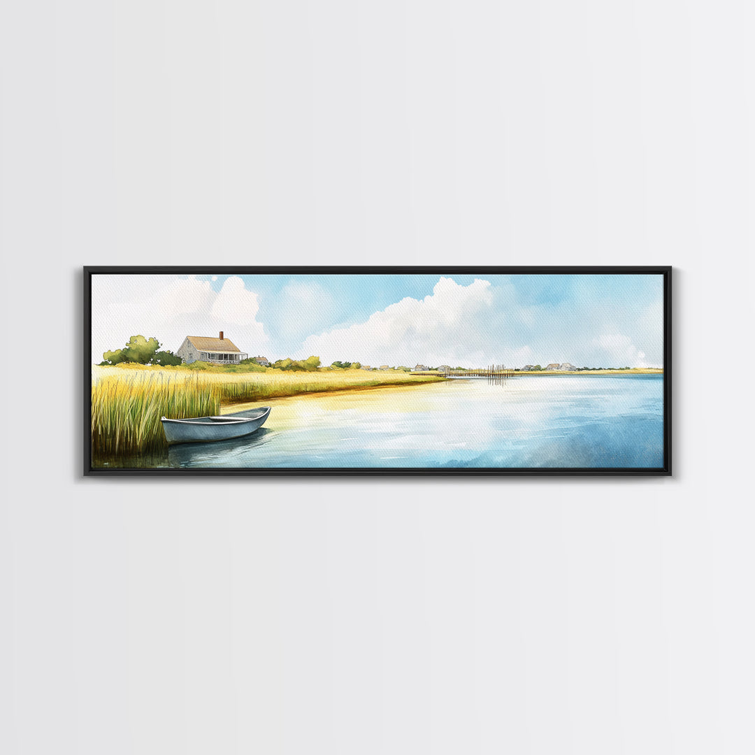Beautiful Sescape Landscape Painting Print - Panoramic Wall Art - Nautical Landscape Painting, Beach House Art, Lake House Art