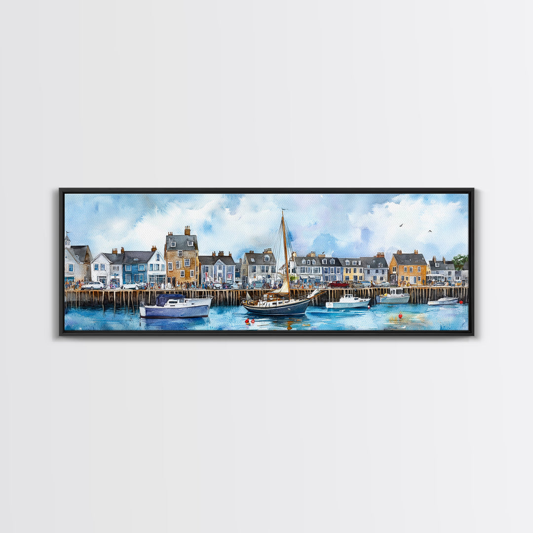 Nantucket Massachusetts Wall Art Framed Canvas Print, Nantucket Painting, Nantucket Nautical Decor, Nautical Landscape Painting