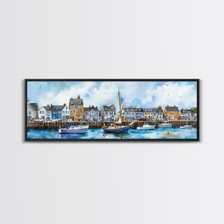 Nantucket Massachusetts Wall Art Framed Canvas Print, Nantucket Painting, Nantucket Nautical Decor, Nautical Landscape Painting