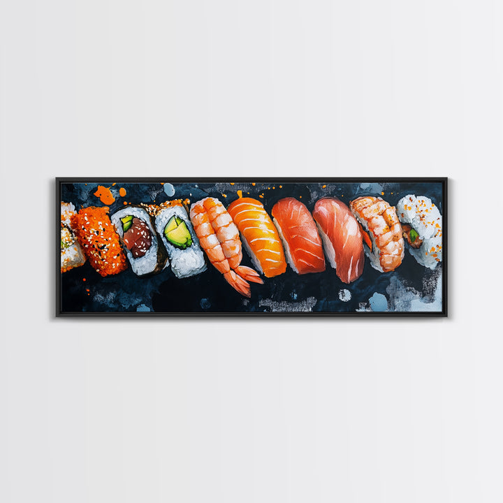 Wabi Sabi Sushing Painting Print, Panoramic Wall Art, Kitchen Decor, Restaurant Wall Art, Restaurant Decor, Sushi Art, Food Painting