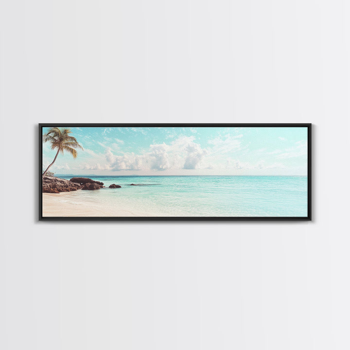 Panoramic Beach Photography Style Canvas Print, Beach House Wall Art, Beach Painting Print, Nautical Decor, Seascape Painting, Boho Art