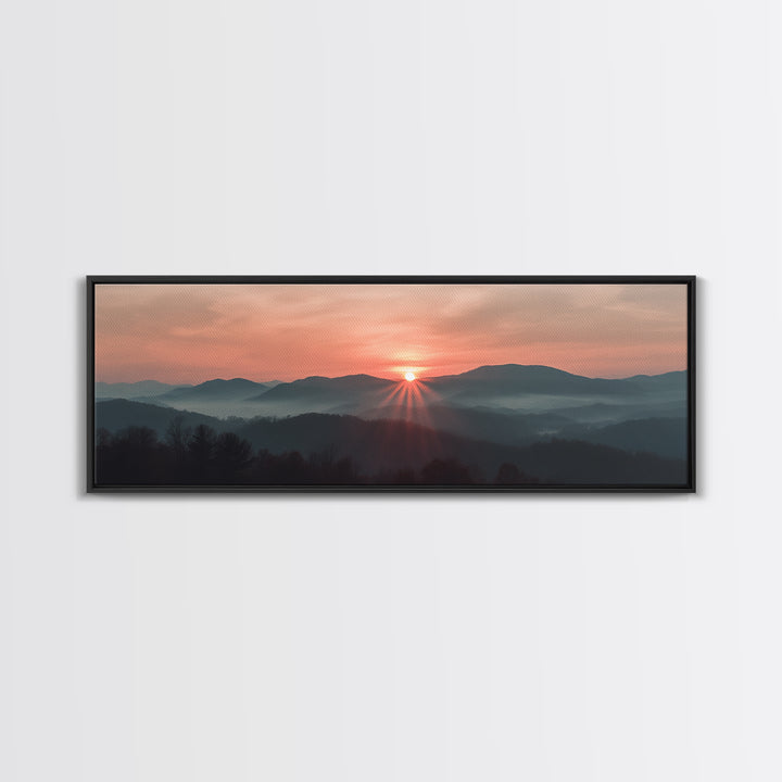 Smoky Mountains Art, Framed Canvas Print, Smoky Mountain Art Panoramic Painting Print, Great Smoky Art, Great Smoky Mountains