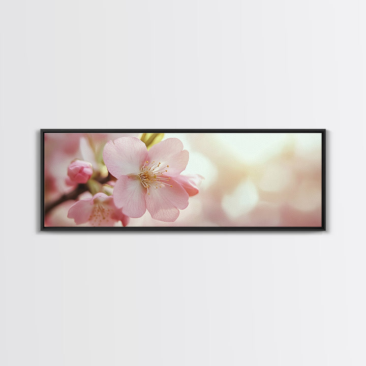 Closeup of a Cherry Blossom, Framed Canvas Print, Cherry Blossom Wall Art, Soothing Wall Art, Meditation Room Decor, Minimalist Art