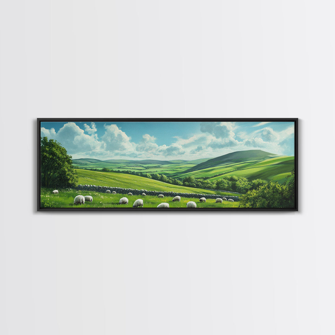 Landscape Painting Print Of The Hills of Ireland, Framed Canvas Print, Ireland Wall Are, Panoramic Home Decor, Horizontal Landscape Art