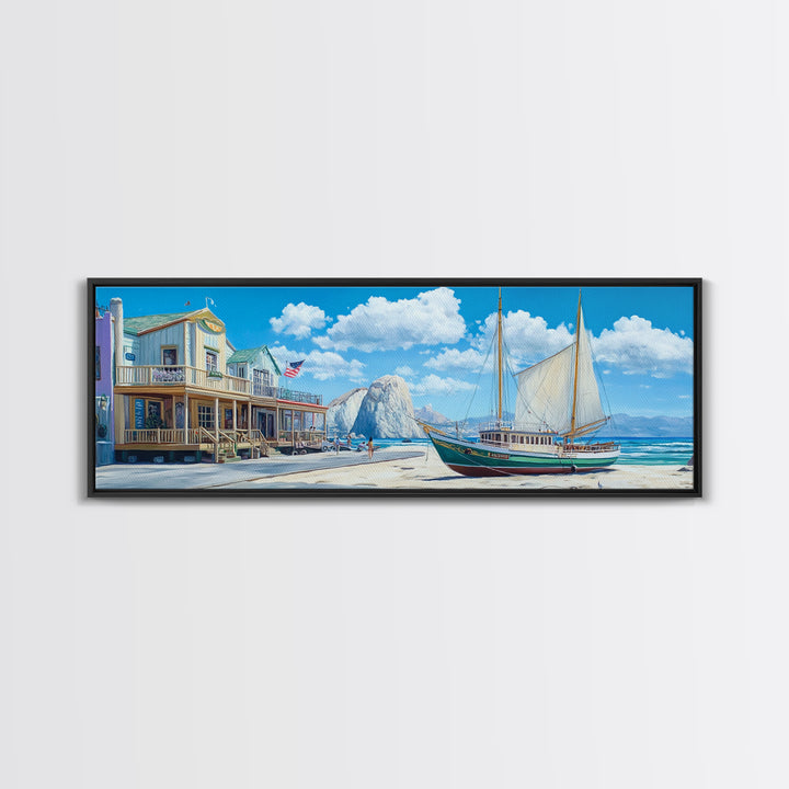 Panoramic Nautical Painting Print of Maine, Beach Art, Beach Decor, Seascapes Painting, Nautical Landscape Painting, Horizontal Art