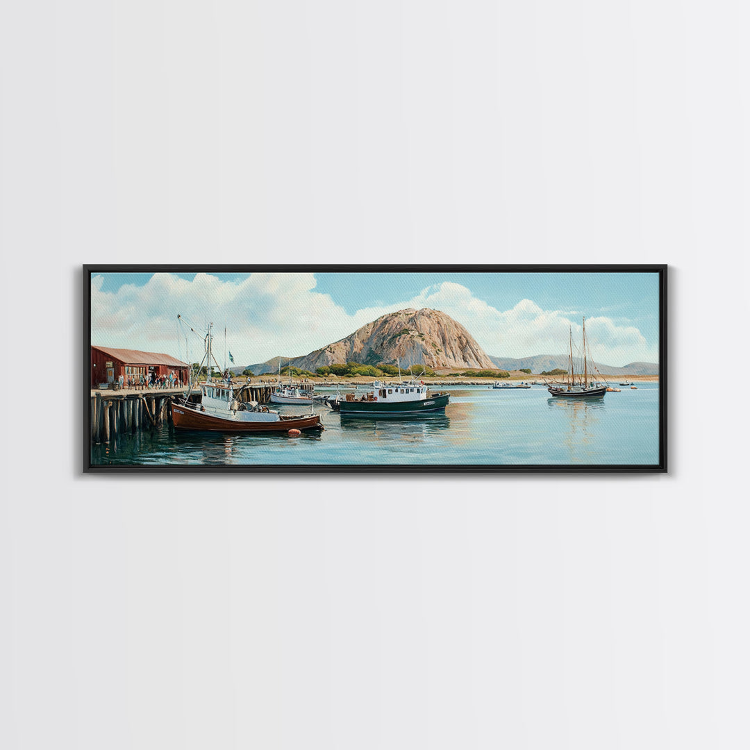 Morro Bay Panoramic Art, Nautical Landscape Painting, Canvas Print, Seascape Panoramic Painting, Seascape Landscape Wall Art Home Decor