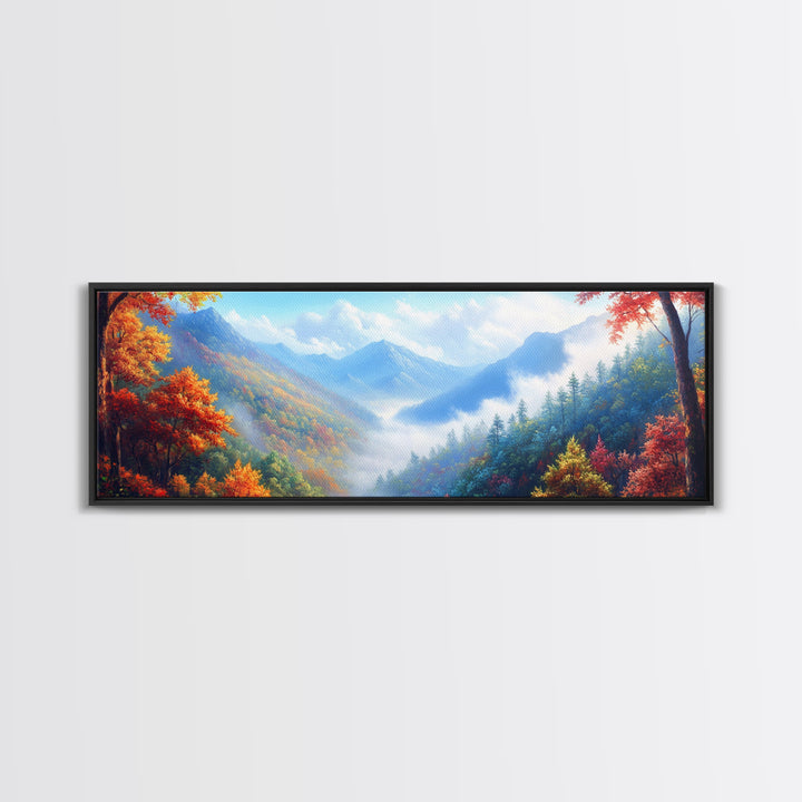 River Forest Landscape Wall Art on Canvas, Panoramic Smoky Mountains Canvas Wall Art, Framed or Unframed, Ready To Ship Horizontal Art