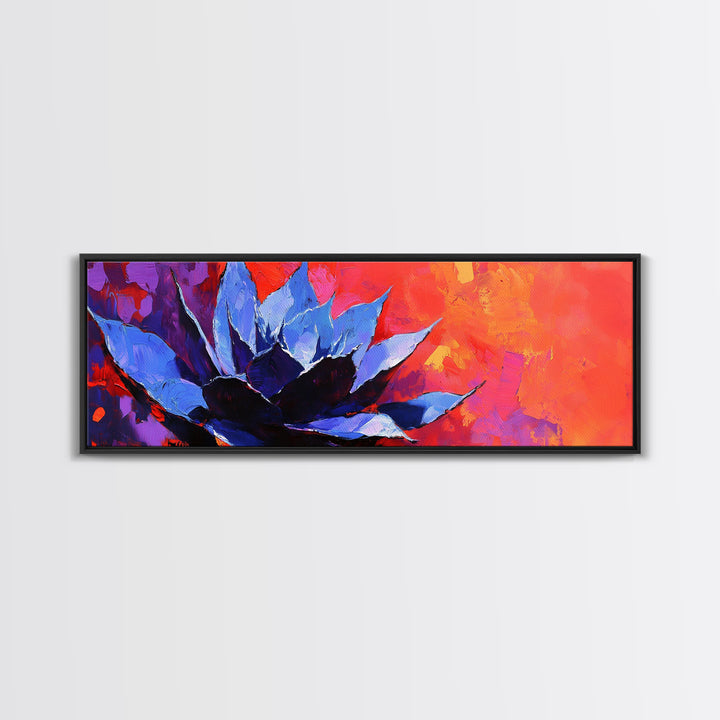 Blue Agave Plant Art Print Canvas Art Mexican Wall Art, Mexican Print, Chicano Art, Panoramic Botanical Wall Art, Colorful Desert Wall Art