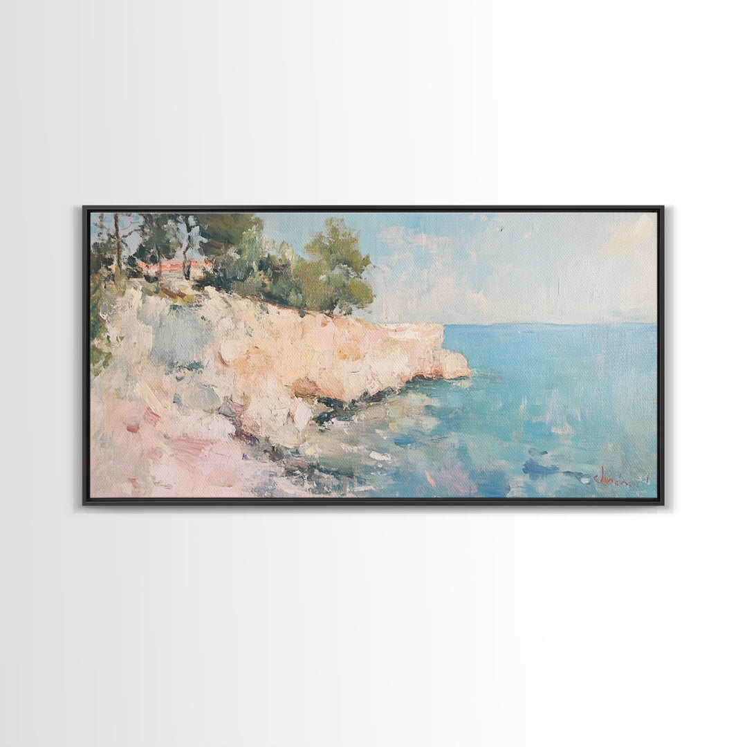 Cliffs Of Moher Oil Painting Print, Boho Whimsical Nautical Landscape Painting Print, Seascapes Wall Art, Kitsch Decor, Eclectic Art