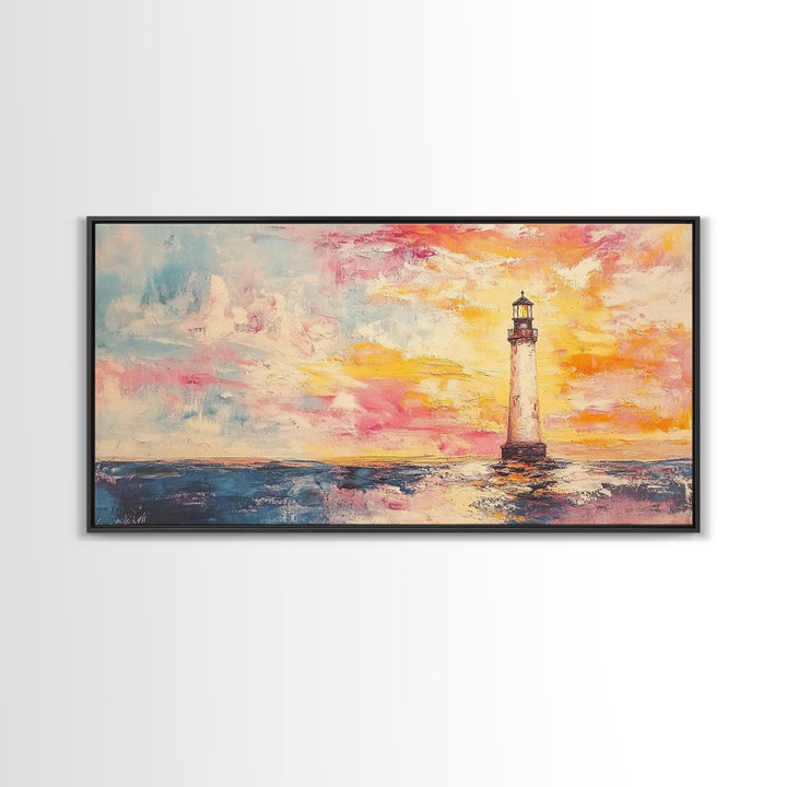 Nautical Seascapes Oil Painting Print, Nautical Landscape Painting, Beach Art, Light House Painting, Sunrise Oil Painting Print