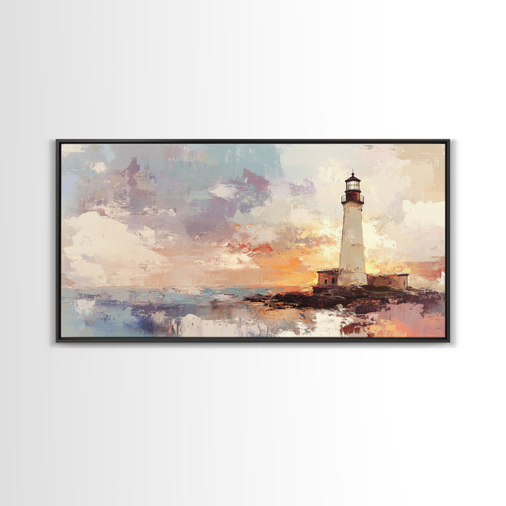 Abstract Oil Painting Print of a Light House, Framed Canvas Print, Nautical Themed Home Decor, Seascapes Painting