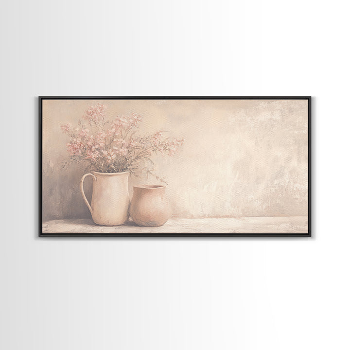 Beautiful Still Life Oil Painting Canvas Print, Boho Wall Art, Kitsch Home Decor, Kitchen Wall Art, Painting of Flower Pots