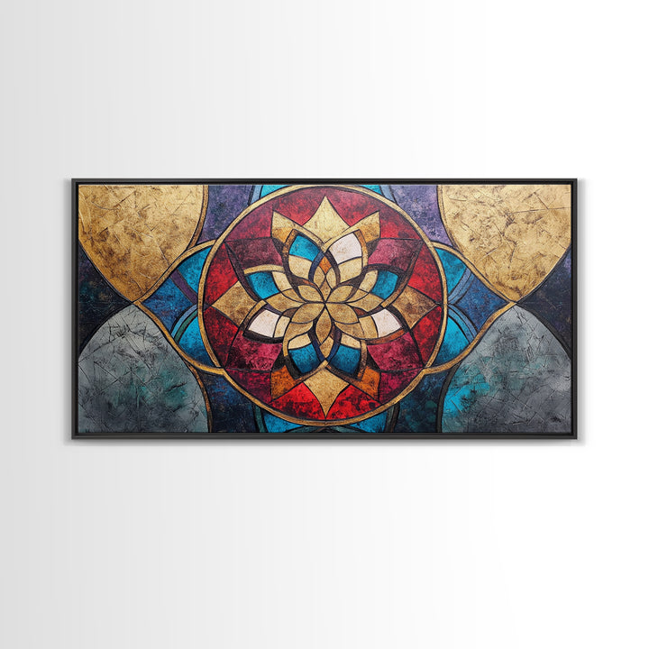 Abstract Textile Pattern Framed Canvas Print, Retro Wall Art, Scenic Decor, Statement Piece, Accent Piece Wall Art, Above Mantle Art