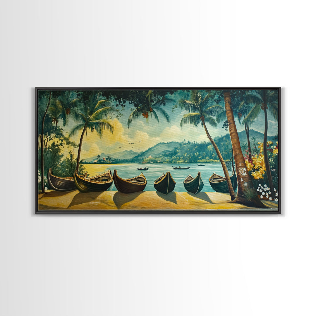 Mural of Kerala Framed Canvas Print, Jaipur Art, Indian Wall Art, Garden Wall Art, Botanical Wall Art, Colorful Wall Art, Kerala Painting