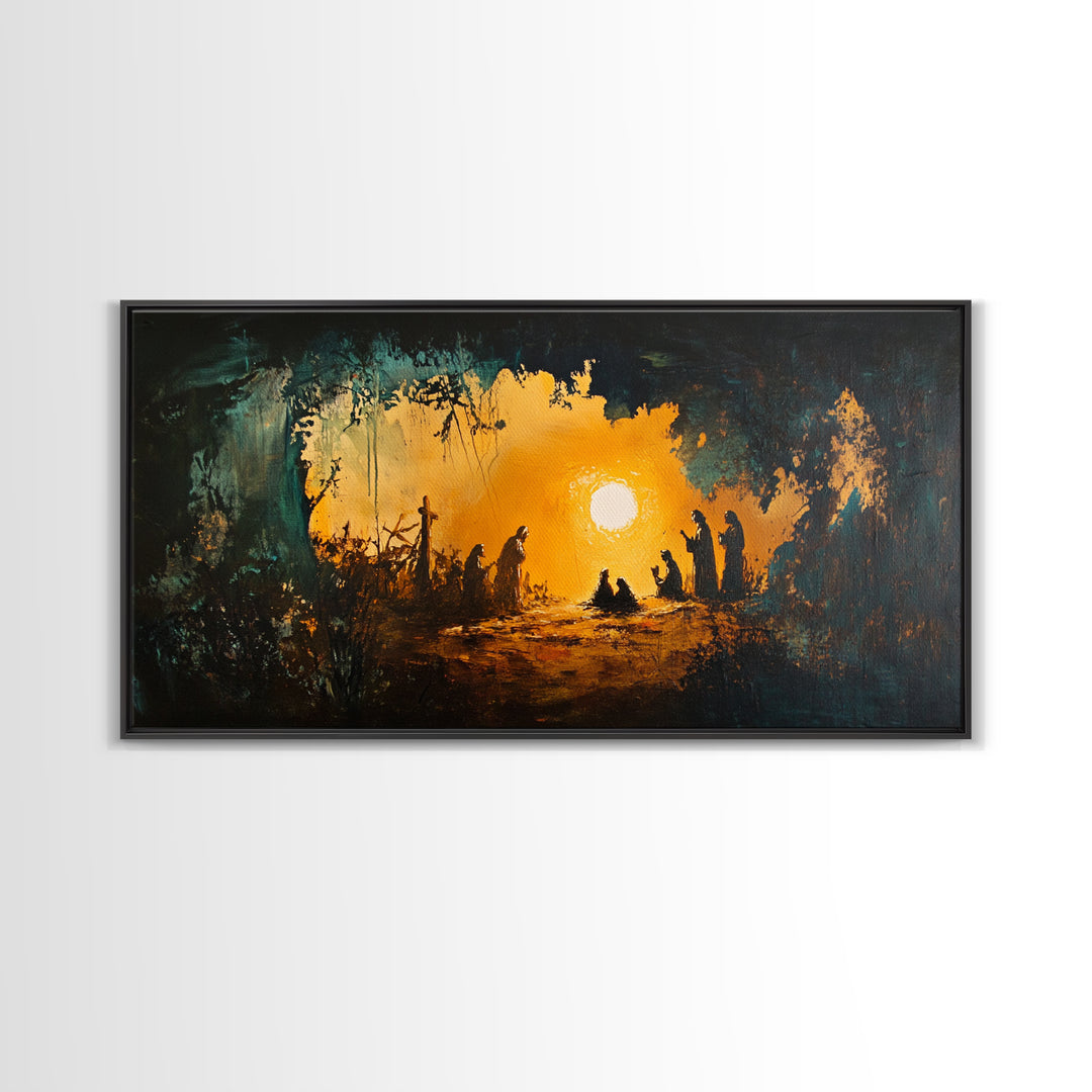 Christmas Nativity Painting on Canvas, Christmas Wall Art, Rustic Christmas Farmhouse Decor, Nativity Oil Painting, Christmas Decor