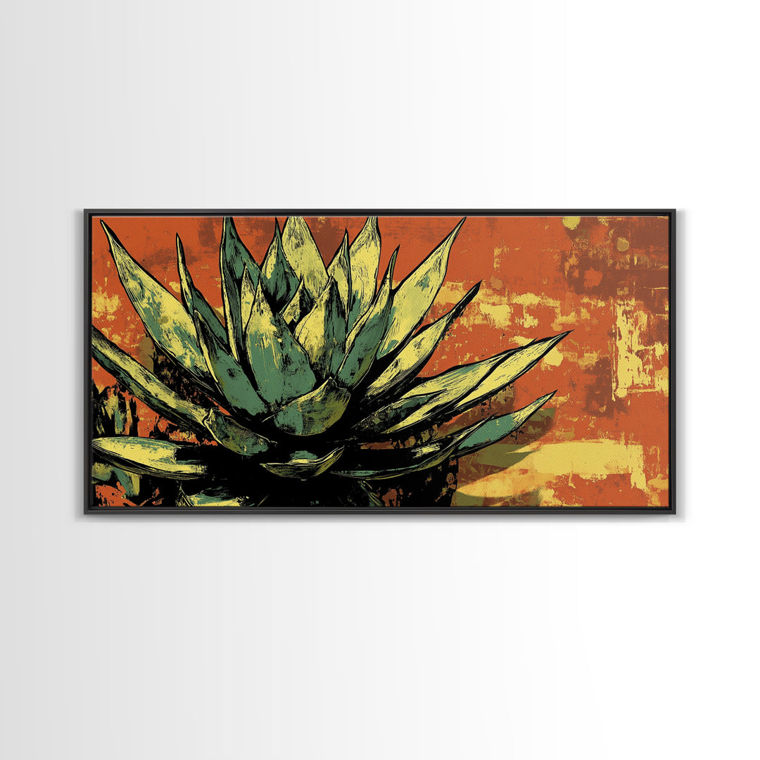 Blue Agave Pueblo Art Framed Canvas Print - Art of Arizona - Mexicano Home Decor - Chicano Art - Agave Painting - Bar Decor - Living Room Art