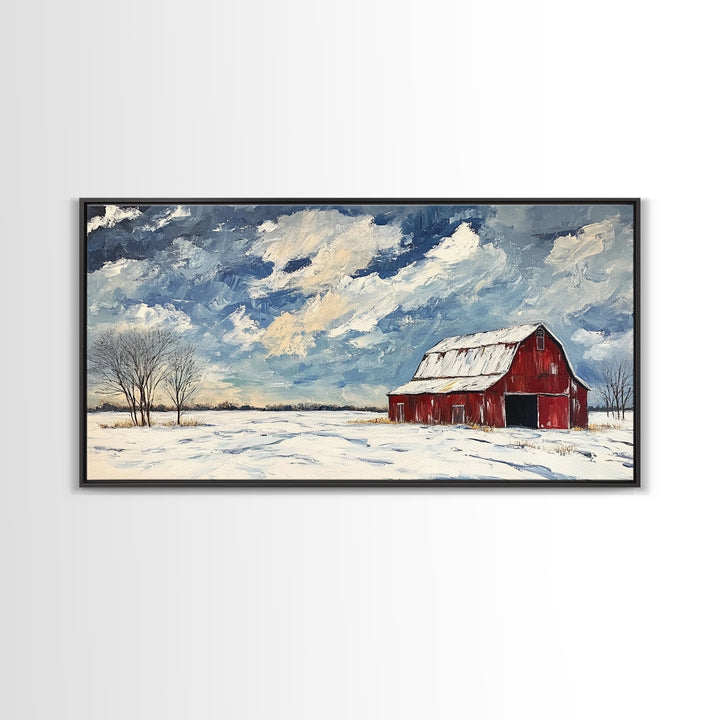 Rustic Barn Wall Art, Panoramic Farmhouse, Farmhouse Wall Decor, Old Barn Painting Canvas Print, Wood Background Rustic Wall Decor