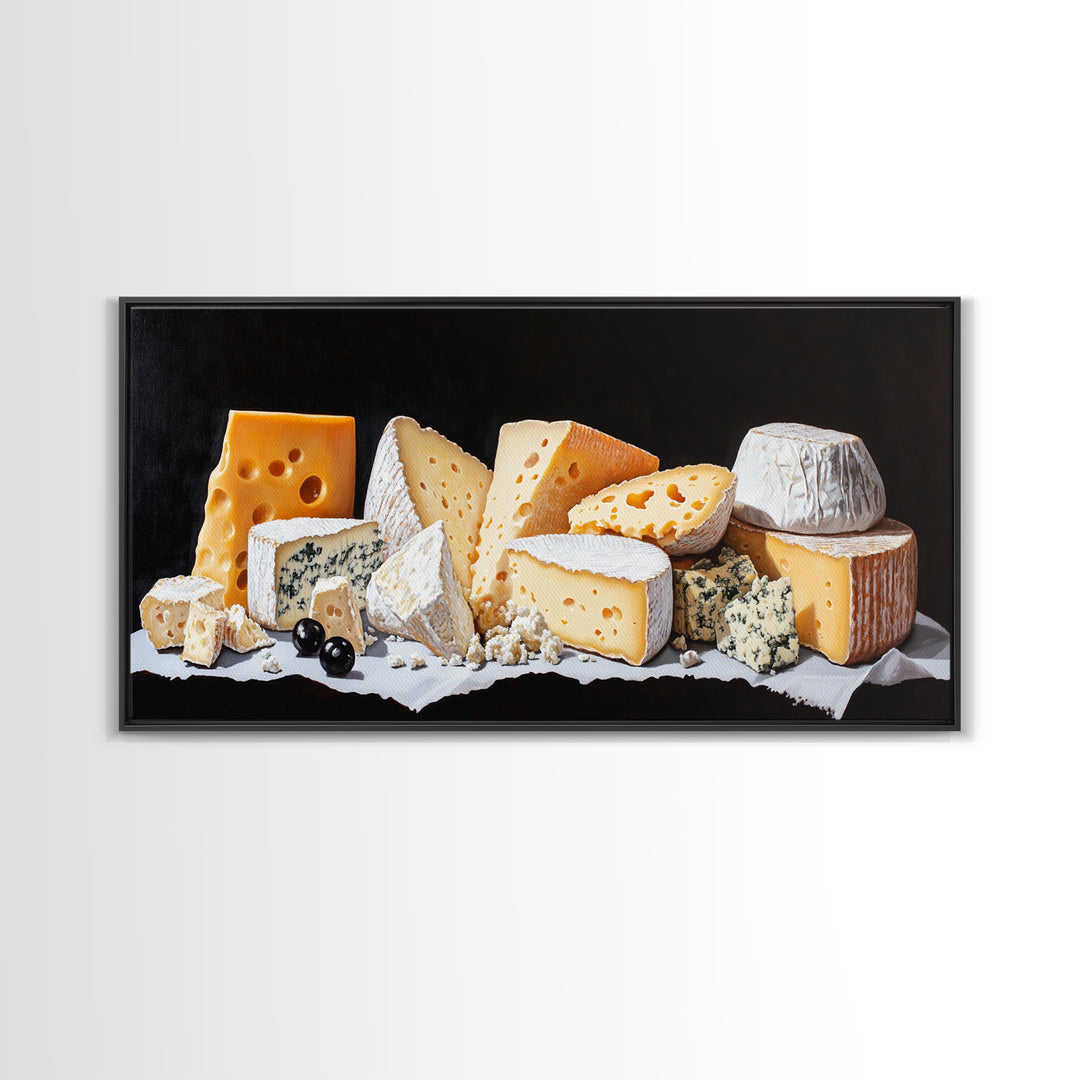 Cheese Lover Wall Art - Framed Canvas Print - Kitsch Kitchen Home Decor - Kitchen painting - Cheese Art - Cheese Painting