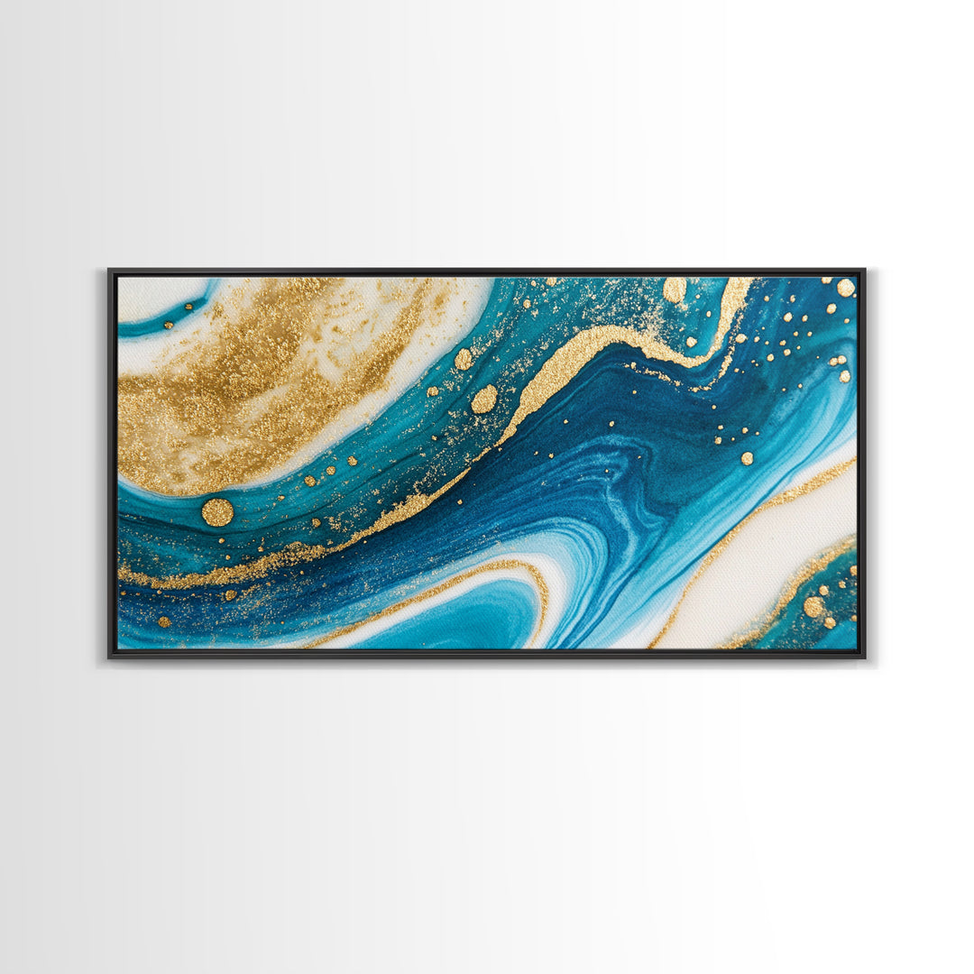 Blue, White and Gold Marble Canvas Print - Marble Painting - Centerpiece Wall Art - Statement Piece - Bold Artwork - Trendy Art - Abstract Art