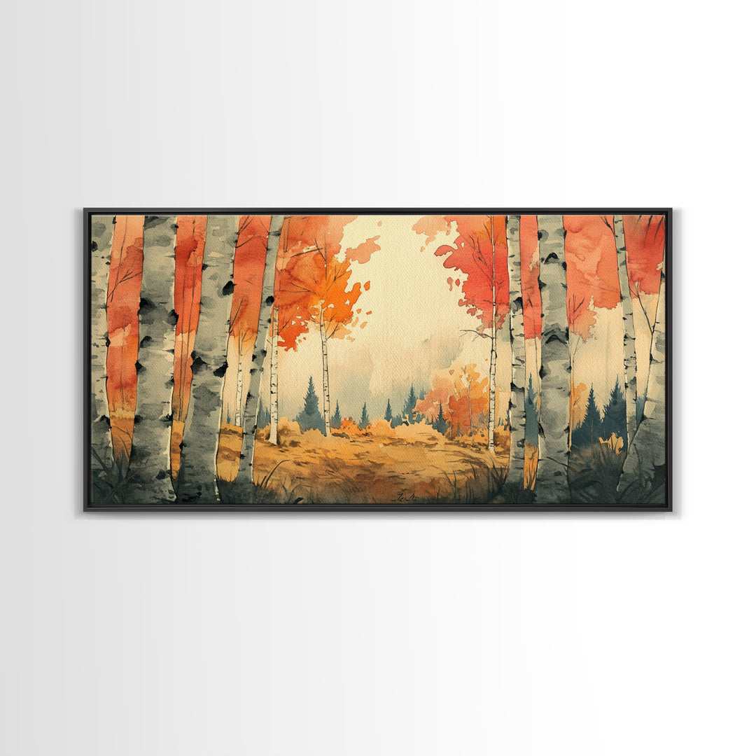 Birch Tree Landscape Painting Print, Accent Piece, Accent Wall Art, Autumn Landscape Canvas Print, Birch Forest Art, Watercolor Birches
