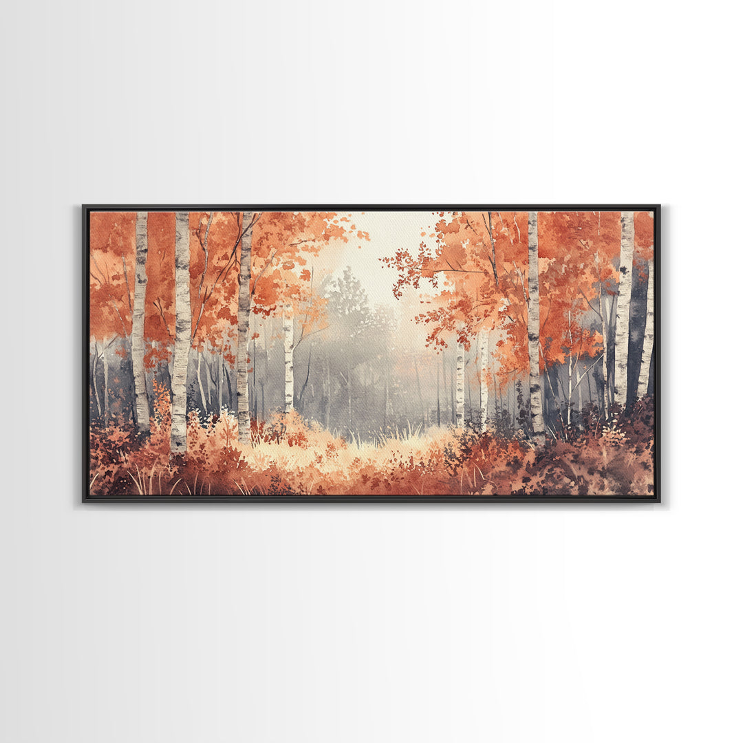 Aspen Landscape, Autumn Forest Print, Birch Tree Painting Framed Canvas Print, Ready To Hang Wall Art, Modern Abstract Nature Wall Art