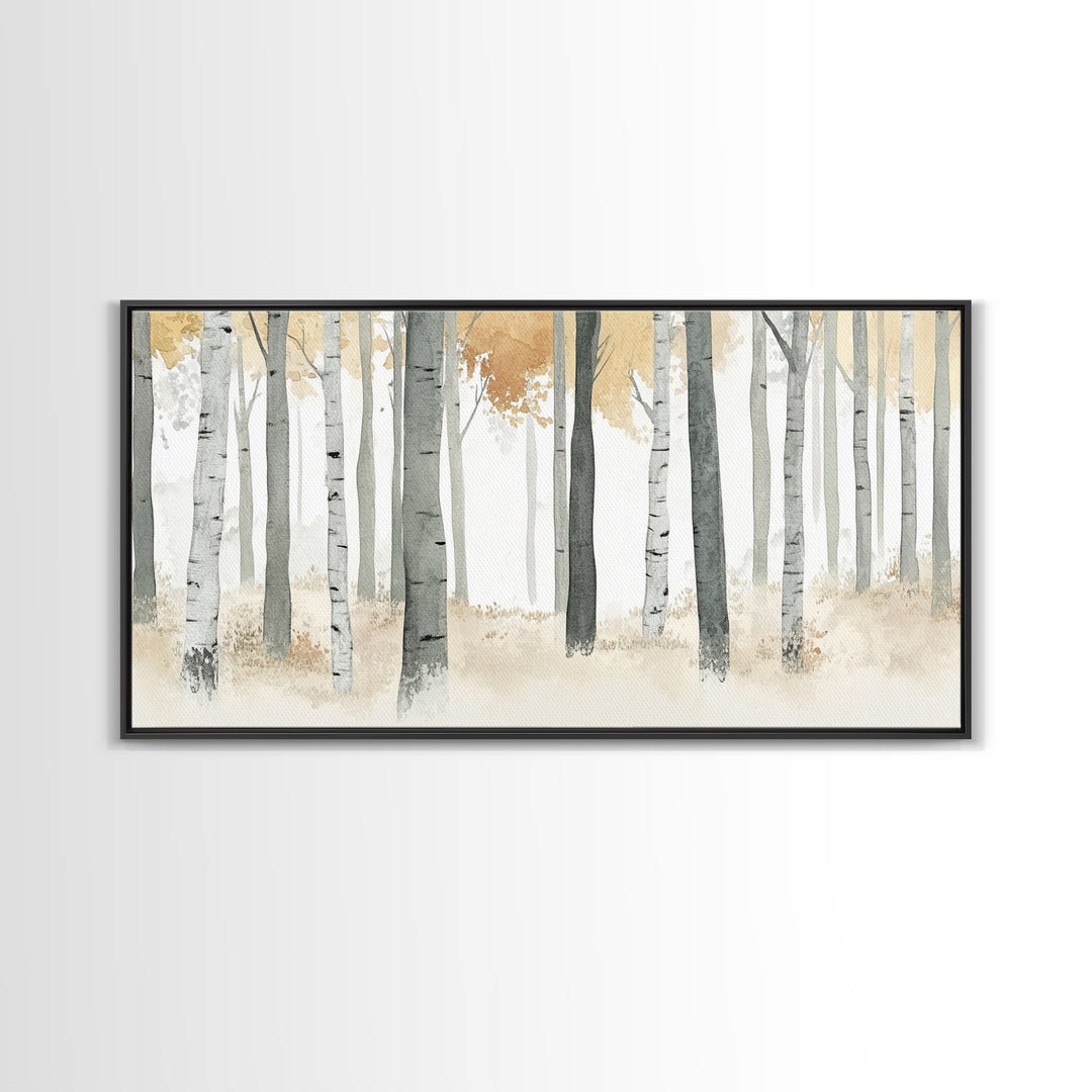 Aspen Trees Oil Painting Print Canvas, Autumn Aspens Print, Muted White Winter Wall Art, Country Farmhouse Wall Decor, Abstract Landscape Art