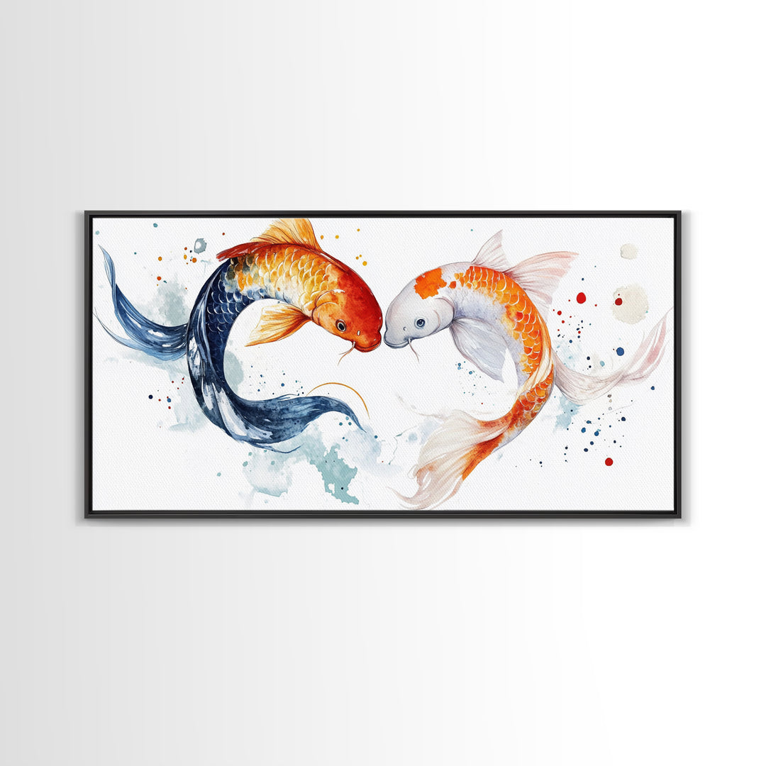Cute Koi Fish Kissing - Couple Gift Idea - Framed Canvas Print - Valentine's Day Wall Art - Wall Art For Couples - Wabi Sabi Engagement Gift