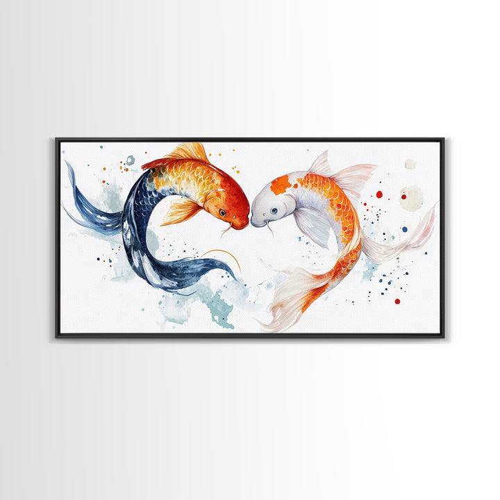 Cute Koi Fish Kissing - Couple Gift Idea - Framed Canvas Print - Valentine's Day Wall Art - Wall Art For Couples - Wabi Sabi Engagement Gift