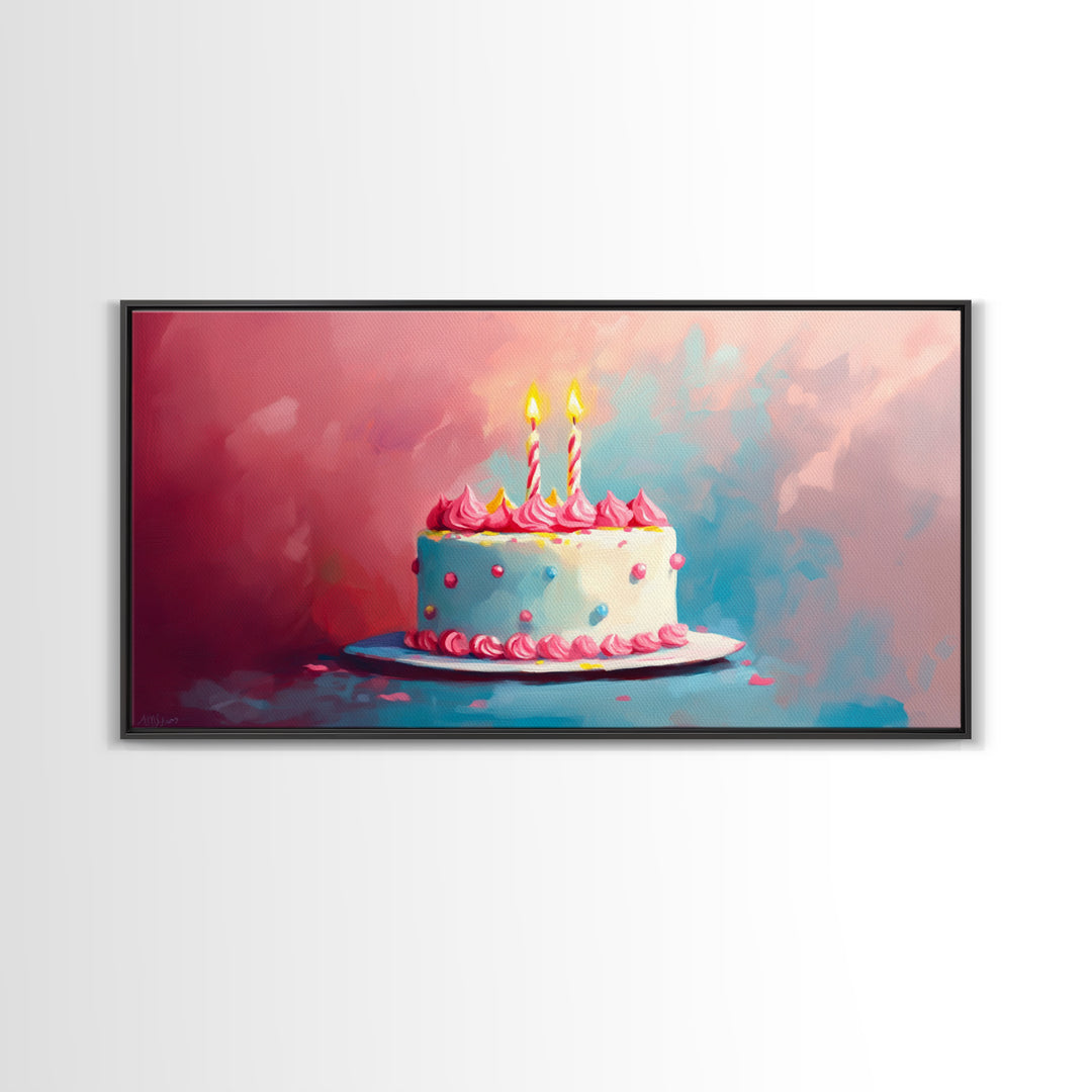 Birthday Cake Wall Art Canvas Print, Preppy Home Decor, Dining Room Wall Art, Kitchen Wall Art, Kitchen Food Painting