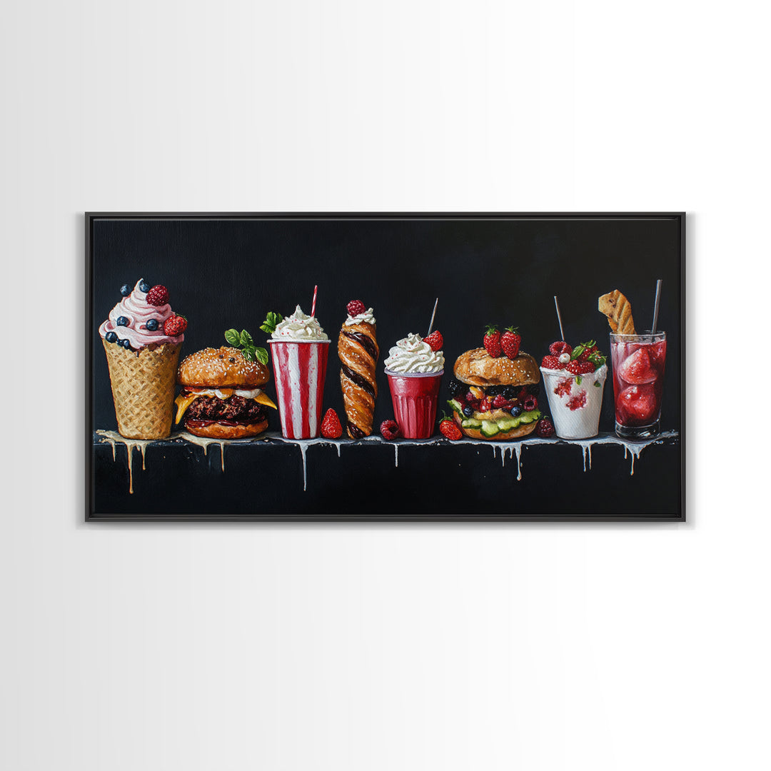 Diner Decor, Restaurant Wall Art, Canvas Print Painting Of Burgers, Desserts and Milk Shakes - 1950s Diner Wall Art
