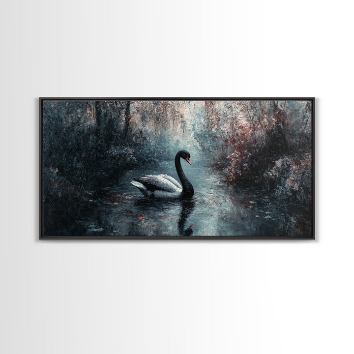 Dark Academia Oil Painting Print of a Black Swan - Gothic Decor - Living Room Decor - Above Sofa Gothic Art - Halloween Decor