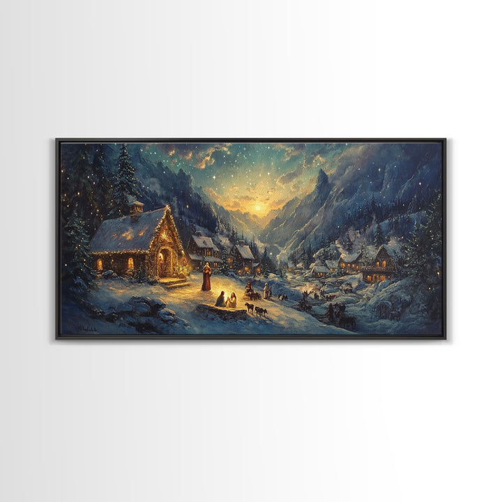 Christmas In The Mountains, Nativity Scene, Christmas Canvas Print, Christmas Decoration, Christmas Centerpiece Wall Art, Christmas Village