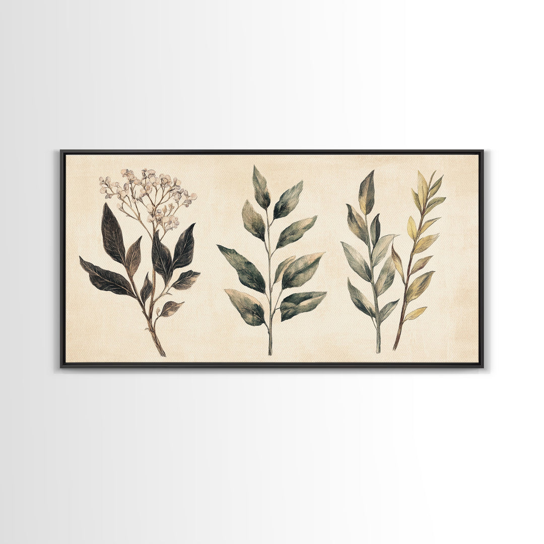 Boho Botanical Sketch Print, Botanical Wall Art, Framed Canvas Print, Minimalist Pencil Sketch Wall Art, Minimalist Home Decor, Living Room Art