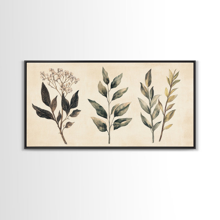 Boho Botanical Sketch Print, Botanical Wall Art, Framed Canvas Print, Minimalist Pencil Sketch Wall Art, Minimalist Home Decor, Living Room Art