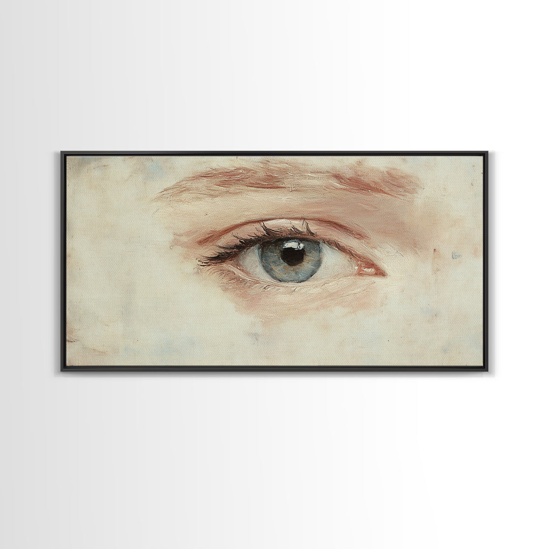 Closeup Study of an Eye Framed Canvas Print, Eye Oil Painting, Whimsical Home Decor, Paint of a Blue Human Eye