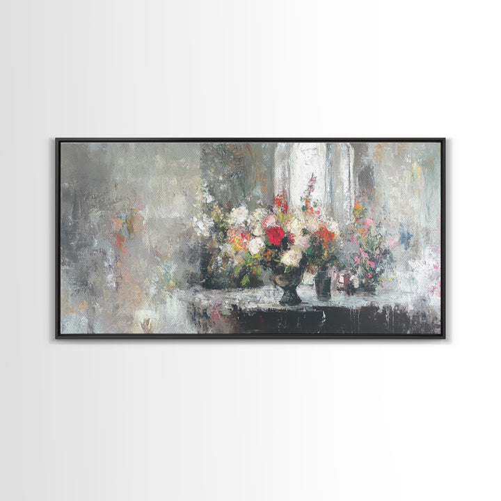 Canvas Print Oil Painting Still Life of Flowers, Wood Framed Art, Whimsical Home Decor, Floral Oil Painting, Flower Painting, Still Life Art