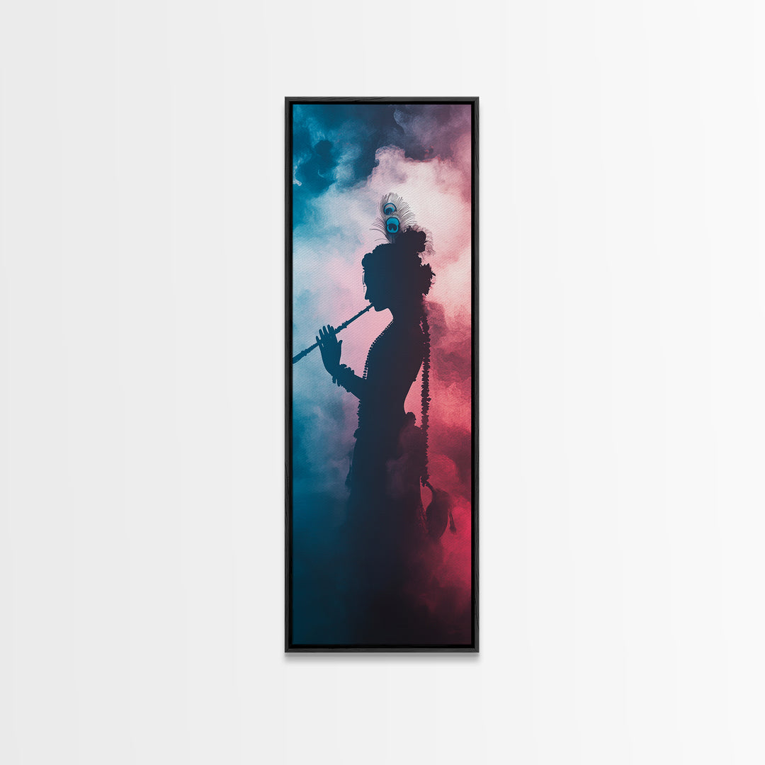 Radha Krishna Painting Print, Framed Canvas Print, Krishna Wall Art, Tall Vertical Art, Skinny Art, Indial Art, Krishna Painting