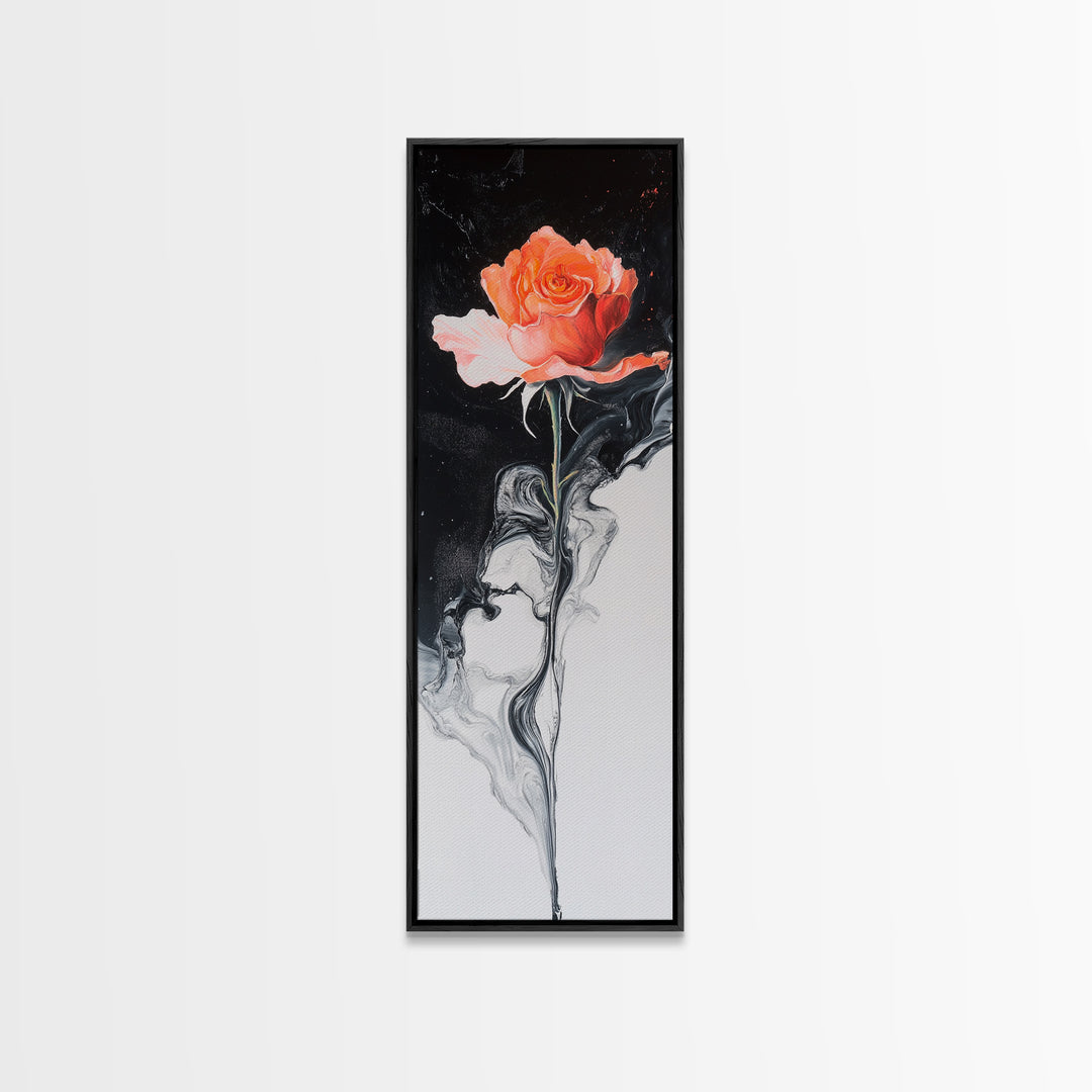 Rose Painting Framed Canvas Print, Dark Romance Painting, Botanical Prints, Tall Narrow Art Bedroom Decor, Gift Idea Christmas